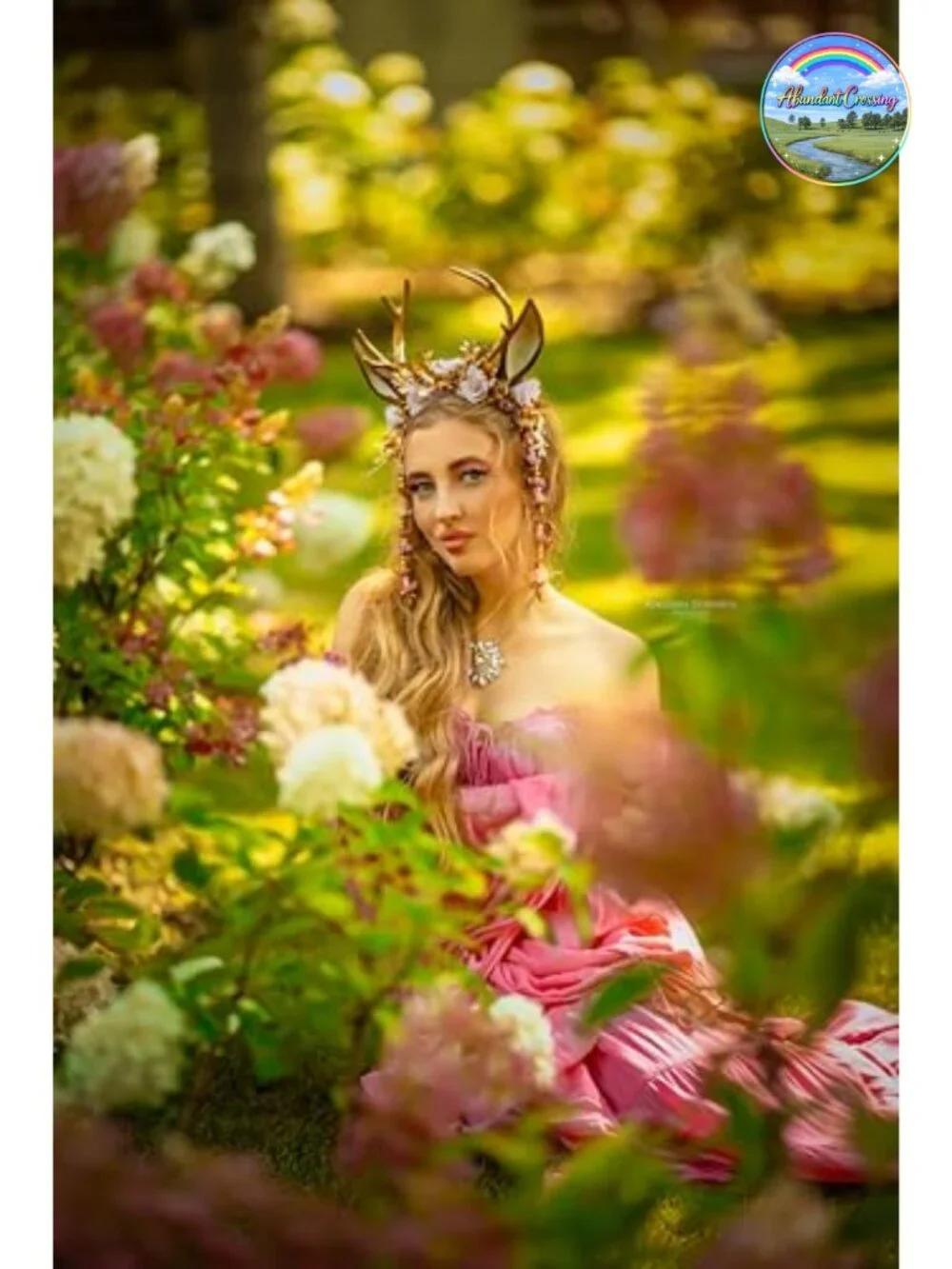 Handmade Gold Flower Antler Headband - Woodland Floral Reindeer Headpiece with